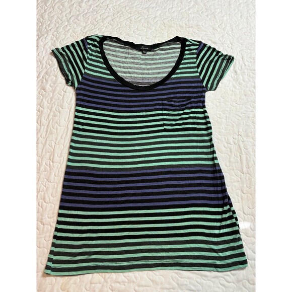 Soprano Green & Blue Striped Pocket y2k T-shirt size medium - Picture 1 of 6